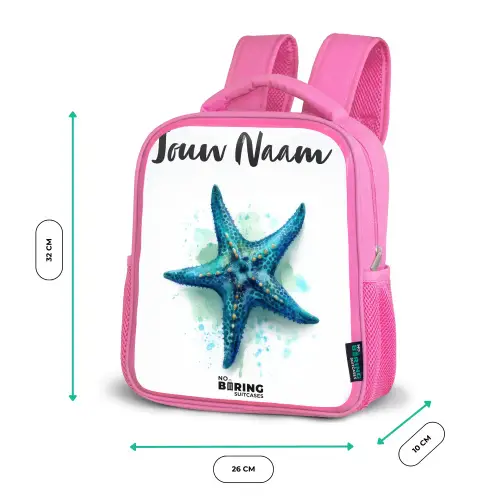 Blauwe Zeester op Witte Achtergrond Kinderrugzak - Roze middel -productfoto_formaten