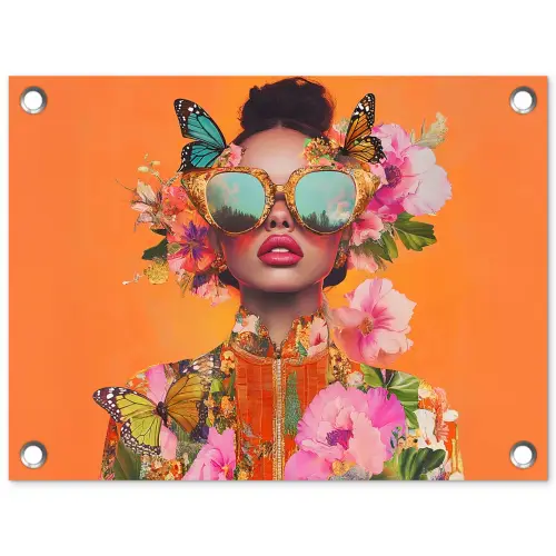 Vlinders - Vrouw - Zonnebril - Kleurrijk tuinposter los doek klein -3d