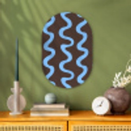 Kronkelende lijnen - Blauw - Bruin - Minimalistisch Wandcirkel Ovaal Forex klein 630 -sfeer2