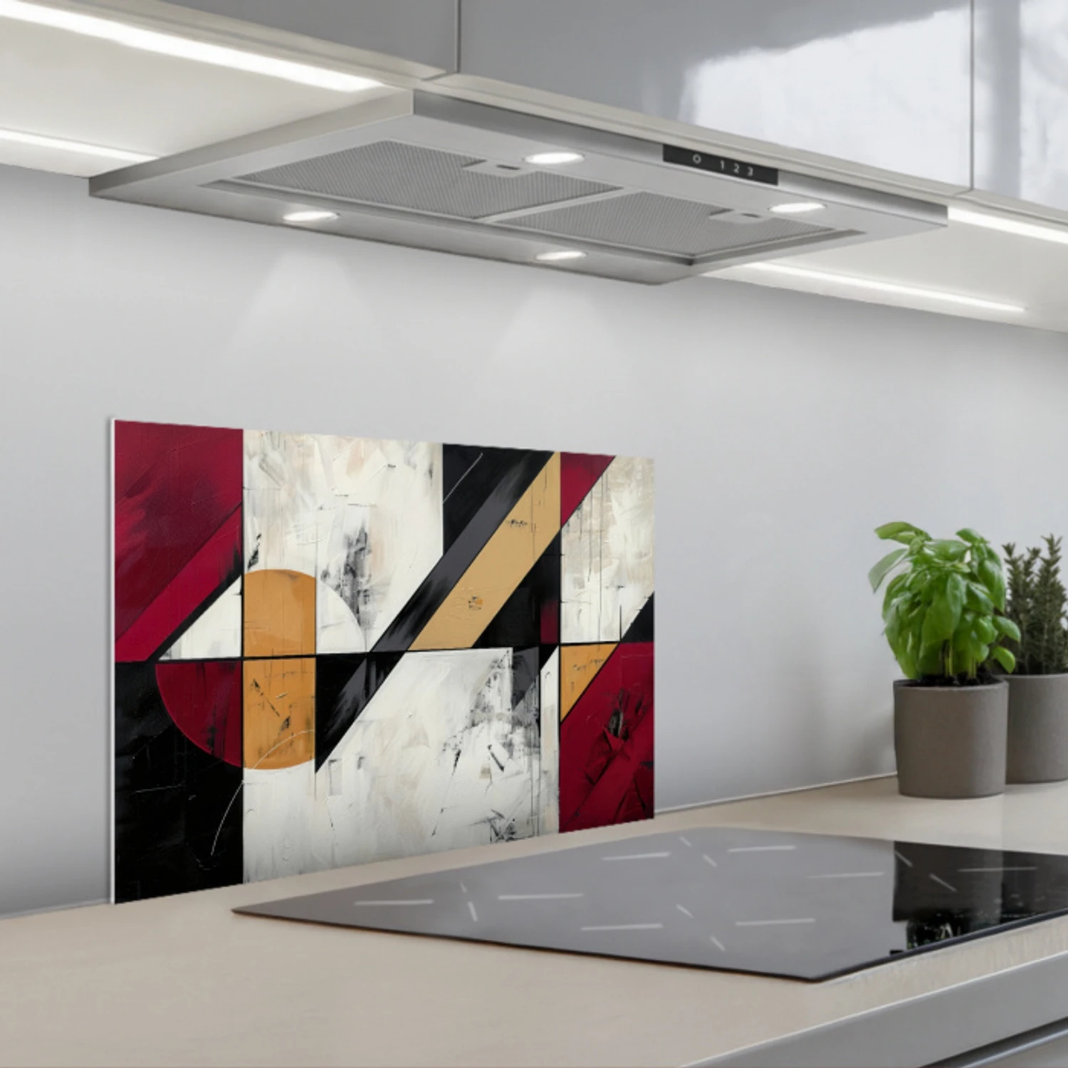Modern - Abstract - Geometrisch - Rood - Industrieel keuken achterwand spatscherm klein -3d_schuin