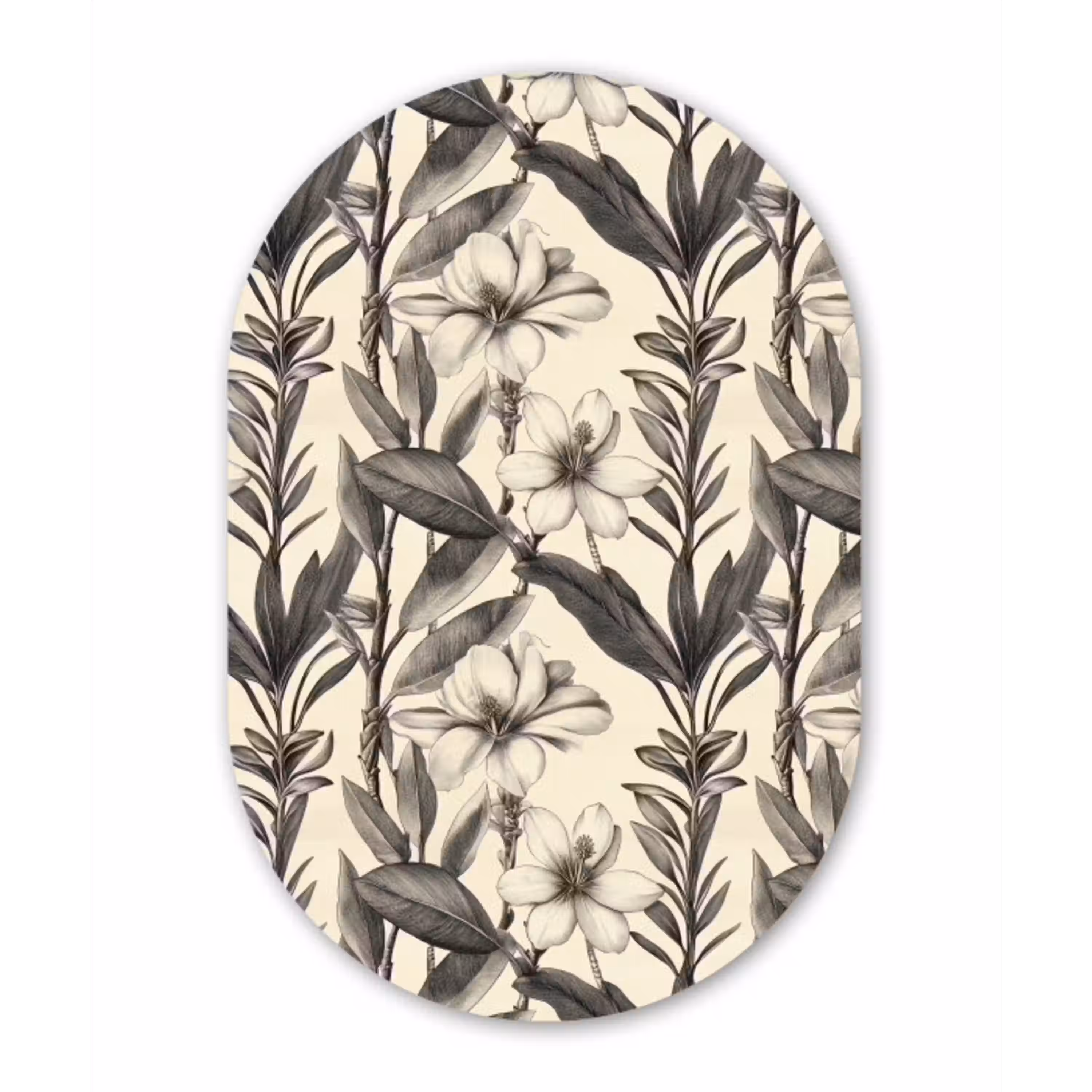 Klassiek - Botanisch - Zwart - Beige Wandcirkel Ovaal Aluminium middel 839 -3d