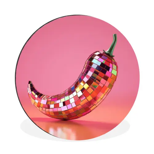 Peper - Disco - Rood - Glitter Wandcirkel aluminium klein -3d