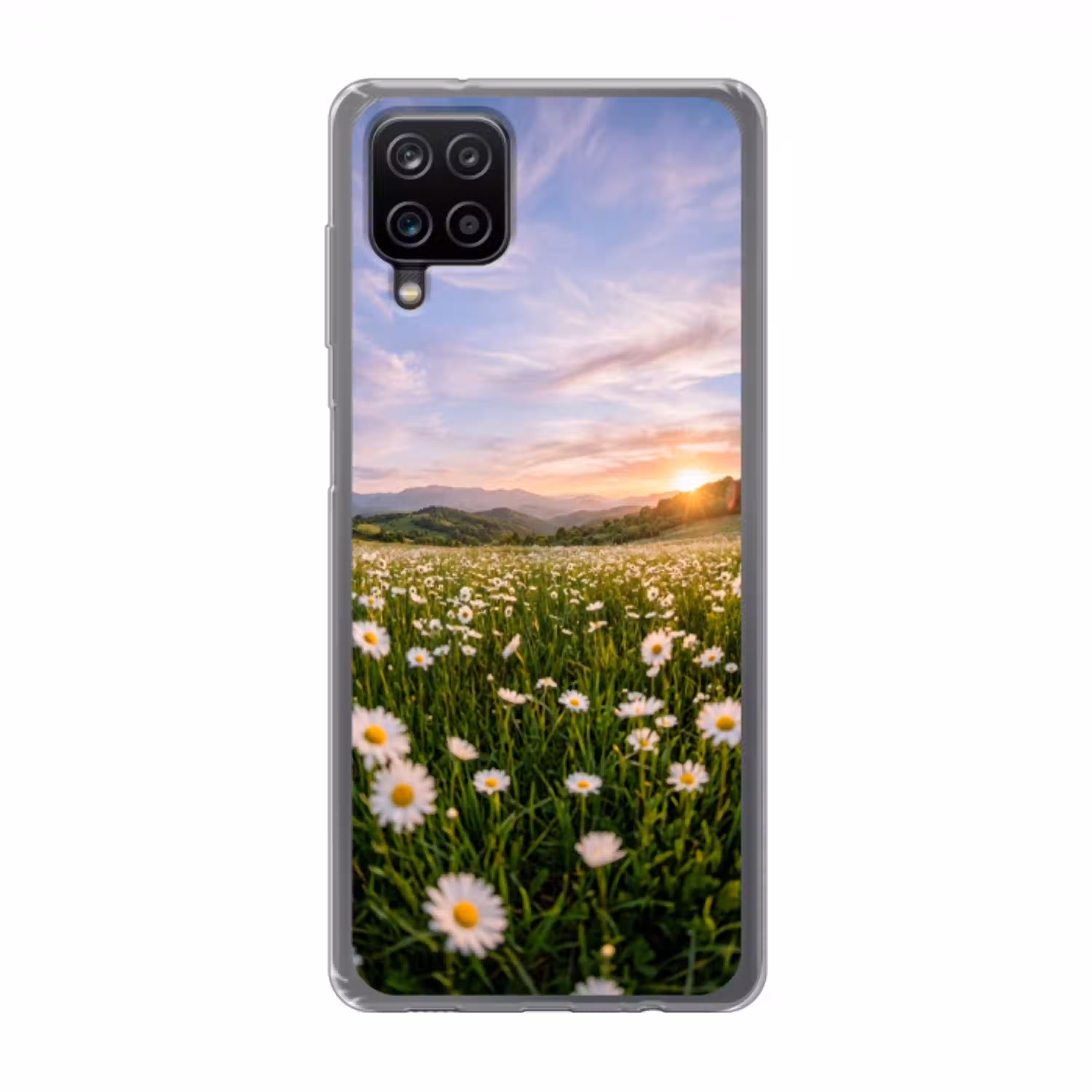 Madelief - Veld - Heuvels - Groen Telefoonhoesje Samsung Galaxy A12 klein -3d