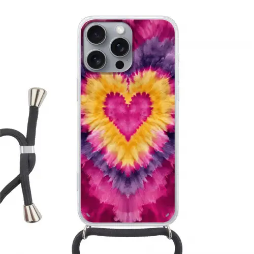 Tie dye - Hartvorm - Vlammen - Oranje Hoesje iPhone 16 Pro Max met koord klein -3d