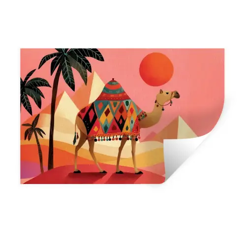 Kameel - Pyramides - Rode zon Muursticker klein -3d