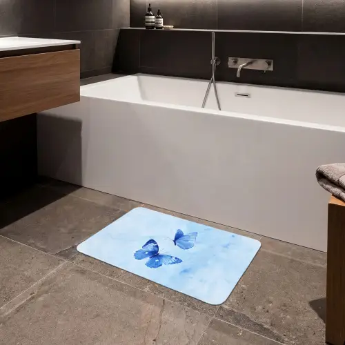 Vlinders - Sierlijk - Blauw Badmat klein -sfeer3