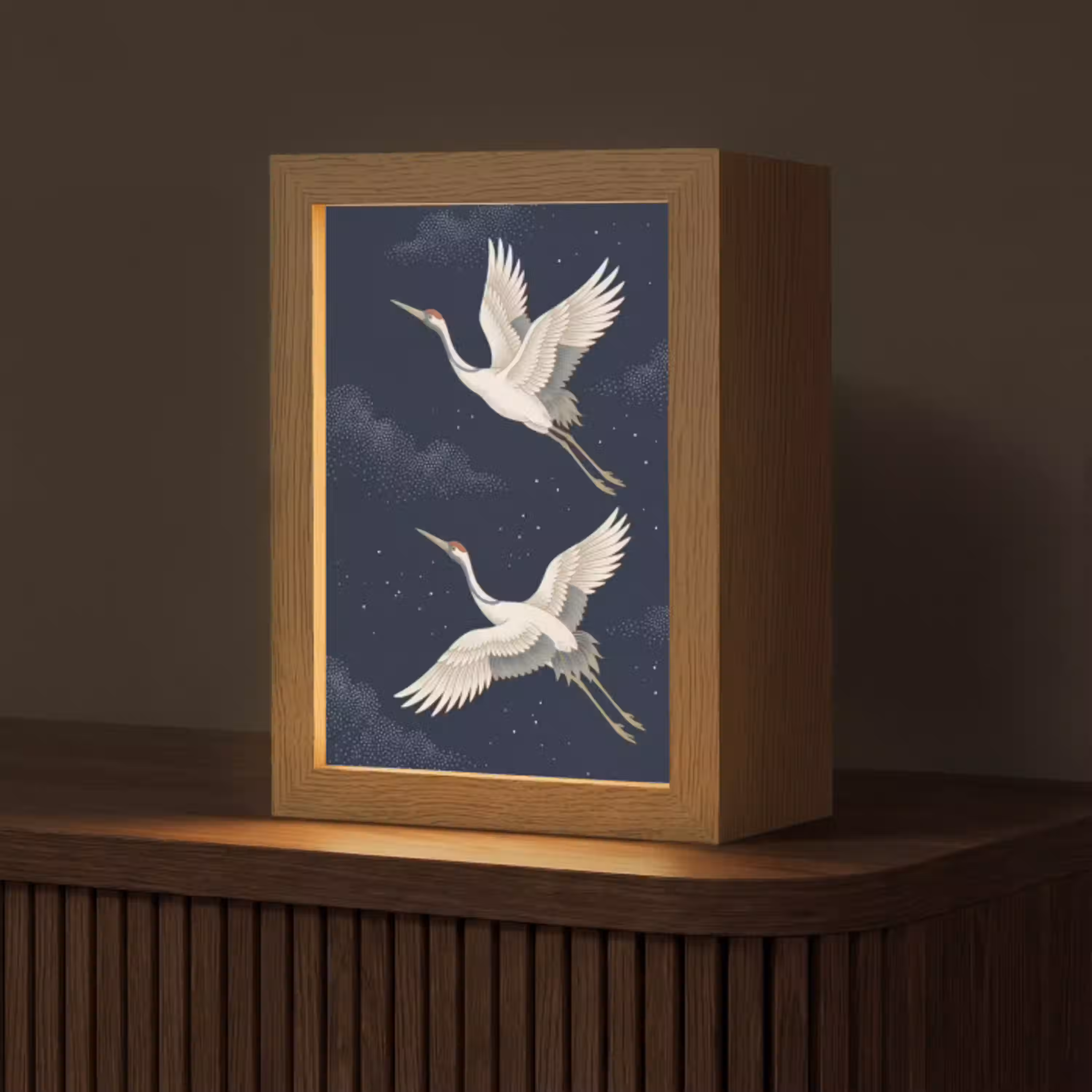 Kraanvogels - Nachthemel - Blauw Light Box met kabel (Tafellamp) klein -z3d_website
