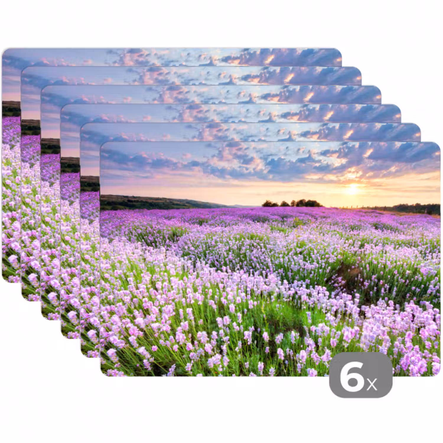 Tischset - 6 Stück - Lavendel - Blumen - Sonnenuntergang - Lila - Wiese