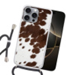 Koeienhuid - Klassiek - Bruin Hoesje iPhone 16 Pro Max met koord klein -sfeer1