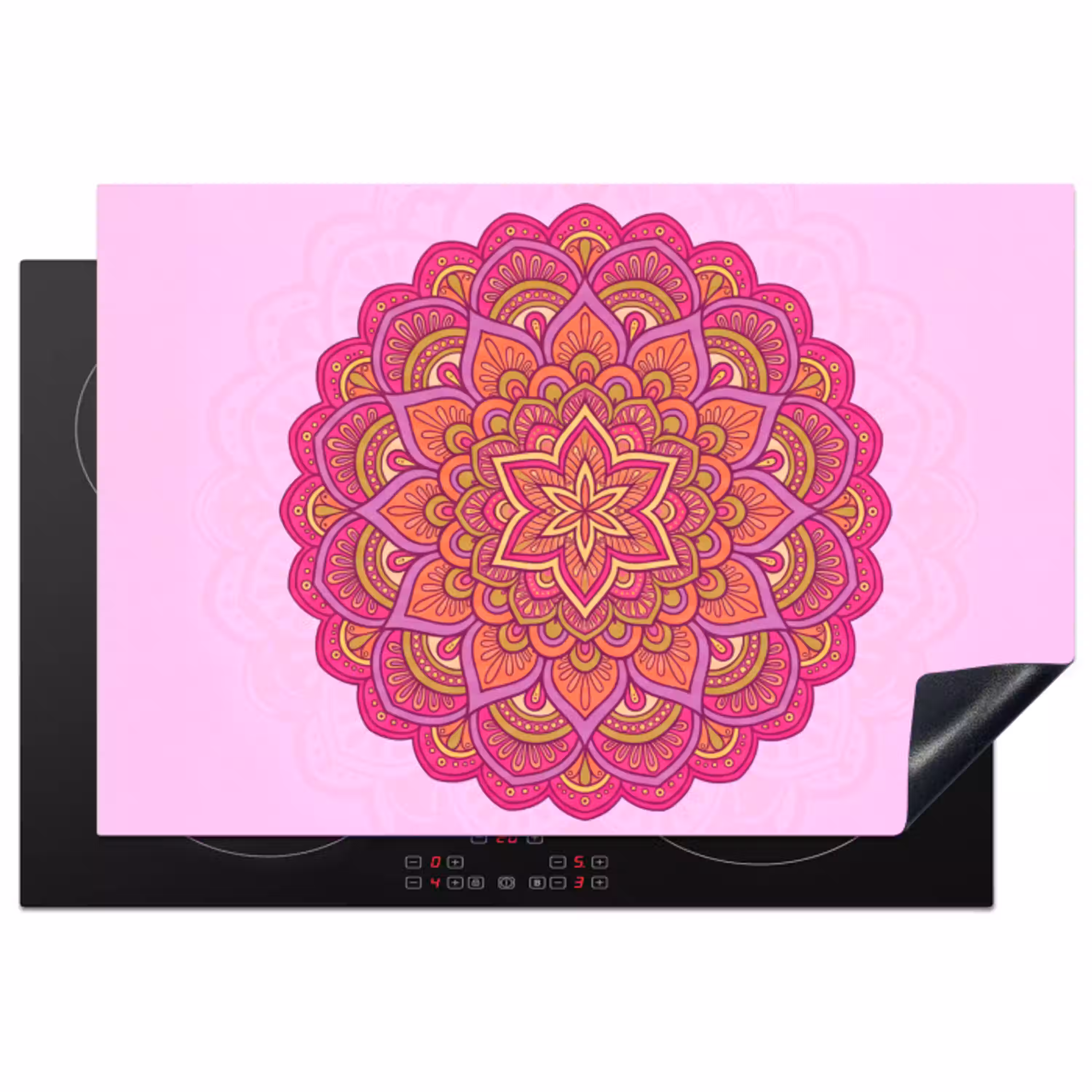 Mandala - Cirkel - Spiritueel - Oosters - Roze Inductie beschermer vinyl 3mm klein -3d