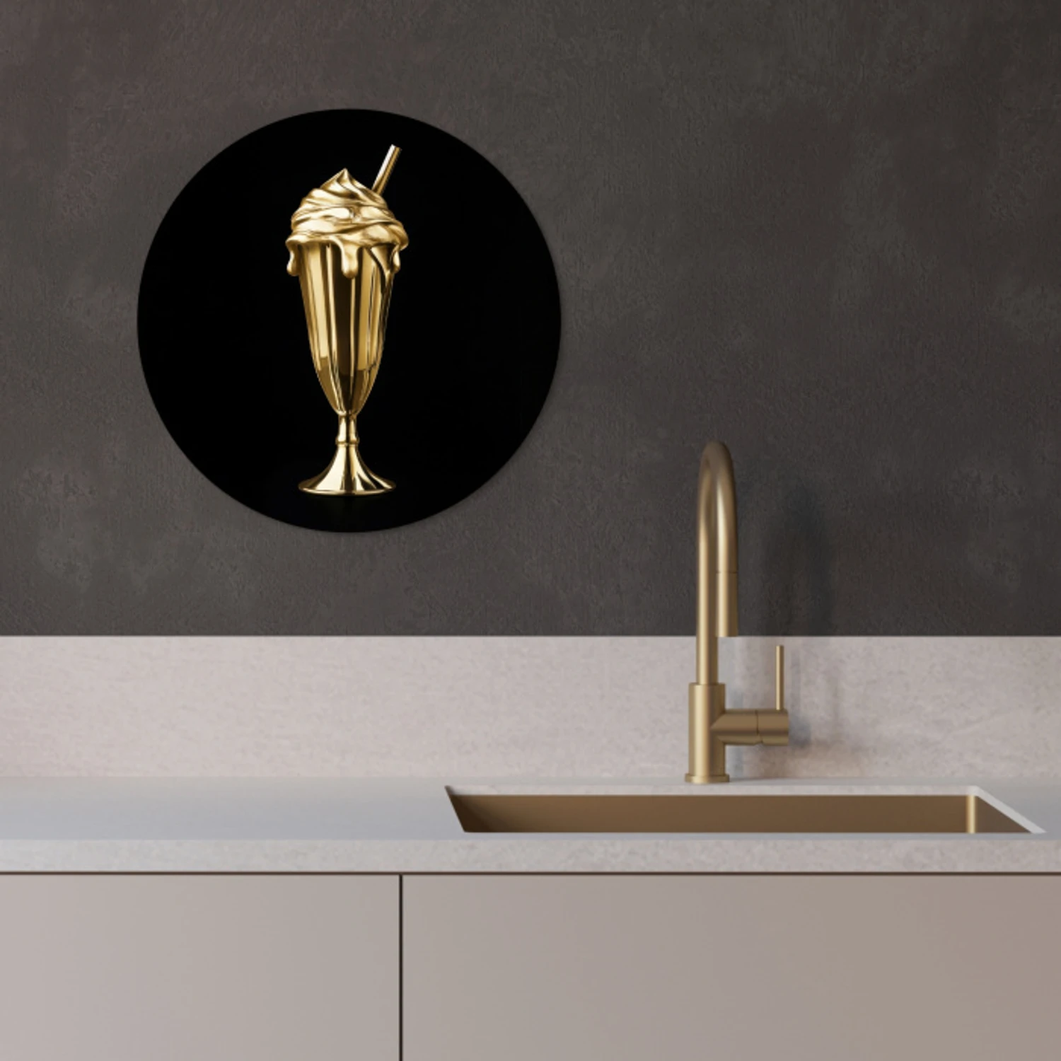 Milkshake - Goud - Drinken - Zwart KitchenYeah - Keuken - Wandcirkel Forex klein -sfeer1