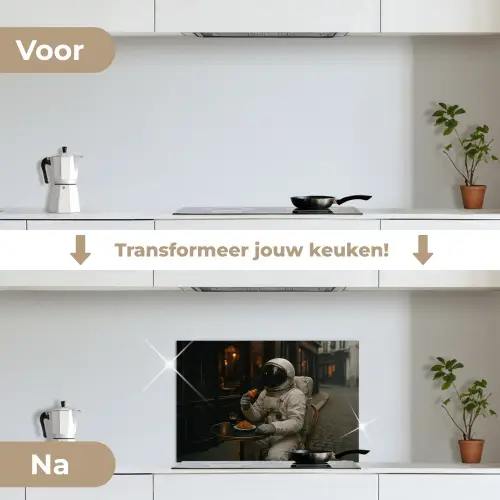 Café - Croissant - Koffie - Astronaut keuken achterwand spatscherm klein -voor_na_NL