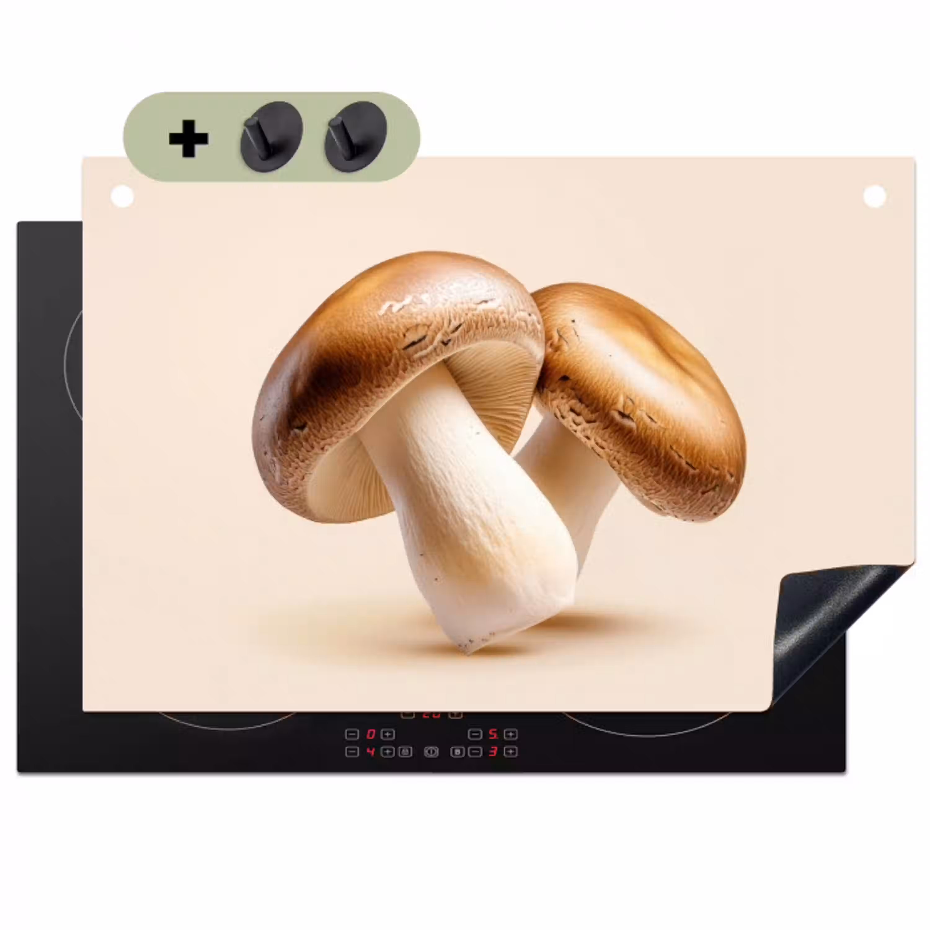Champignons - Zacht - Beige Inductie beschemer met haakjes klein -3d