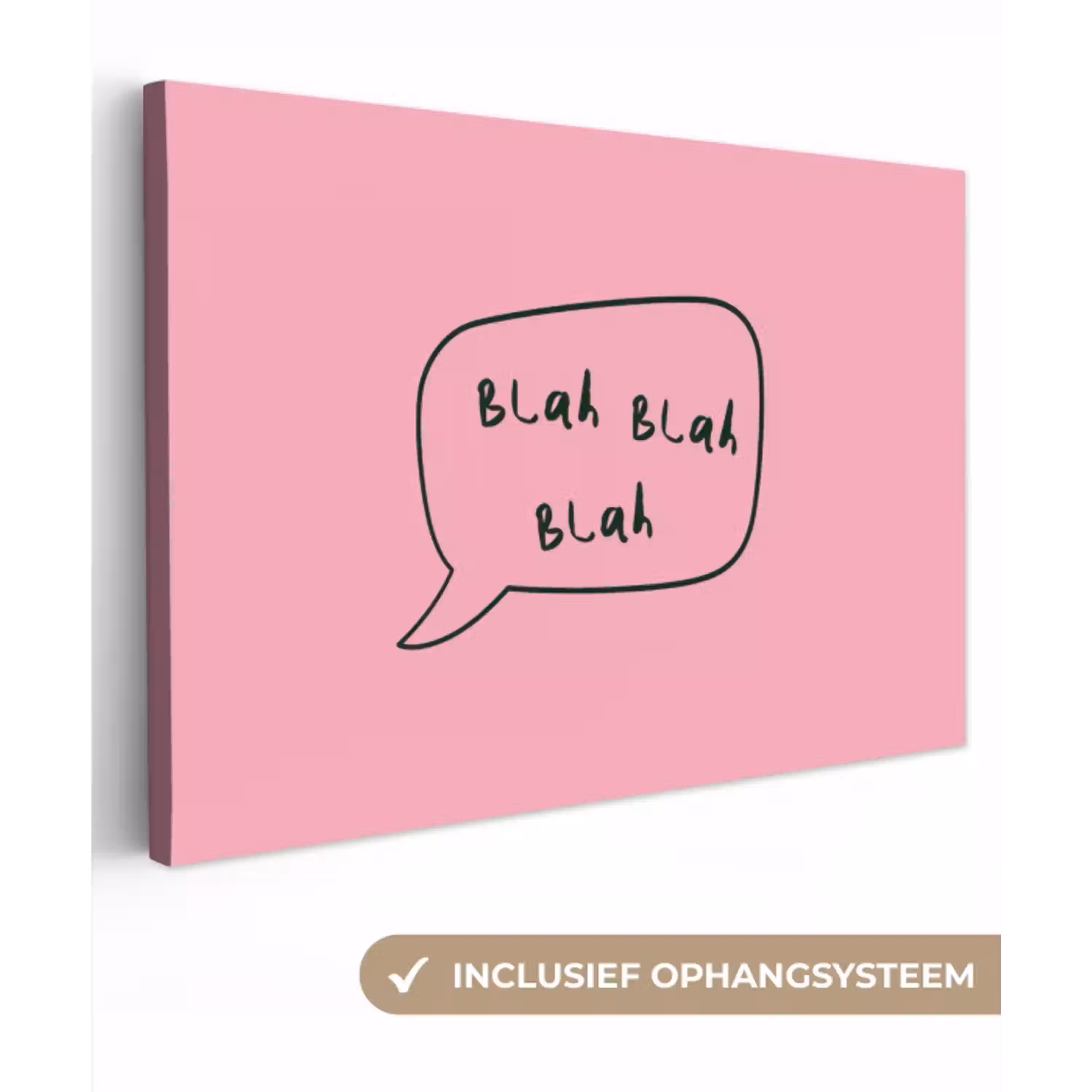 Tekstwolkje - BLAH BLAH BLAH - Roze canvas 2cm klein -3d