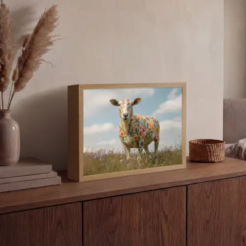Schaap - Bloemen - Weide Light Box met batterij (Wandlamp) middel -sfeer2