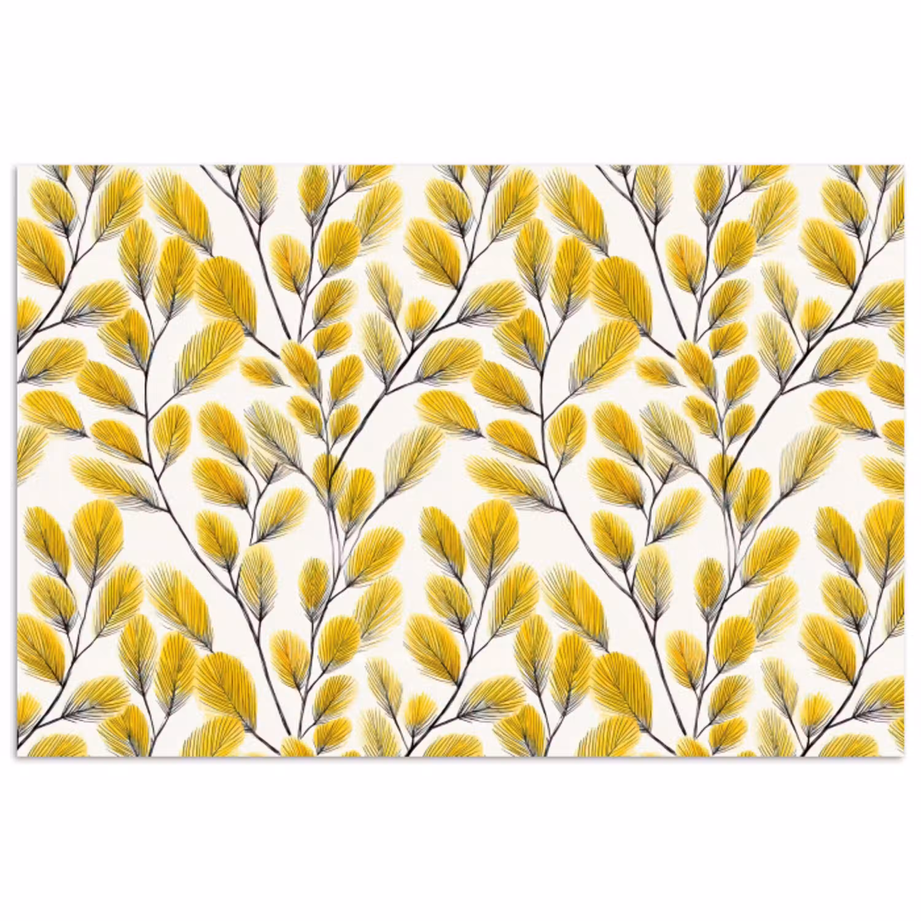 Bladeren - Botanisch - Elegant - Geel - Zwart poster papier klein 62 -3d