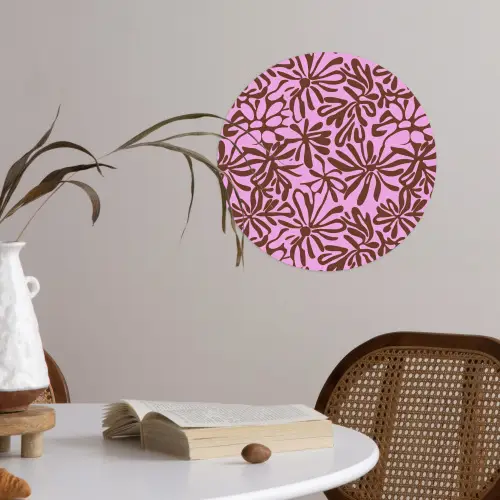 Organisch - Patroon - Roze Wandcirkel behangsticker klein 186 -sfeer3