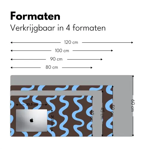 Kronkelende lijnen - Blauw - Bruin - Minimalistisch Muismat XXL klein 681 -sfeer5