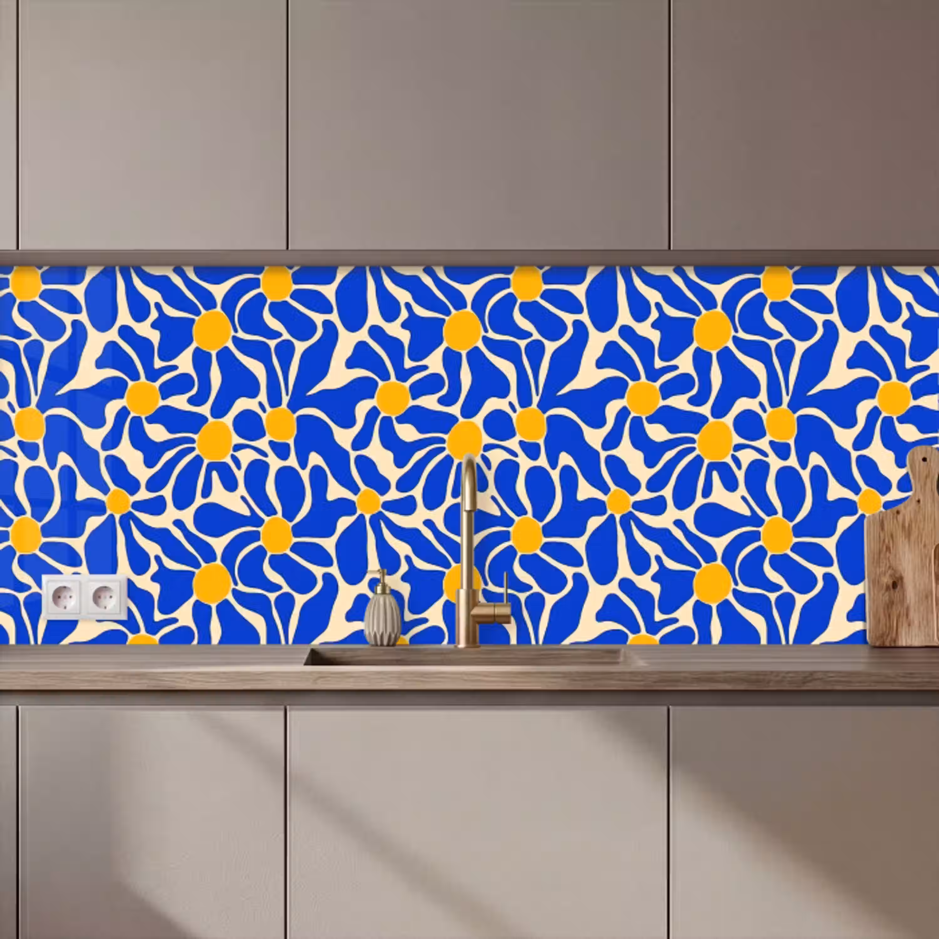 Abstract - Bloem - Blauw keuken achterwand 2 middel 871 zz_3dshopping