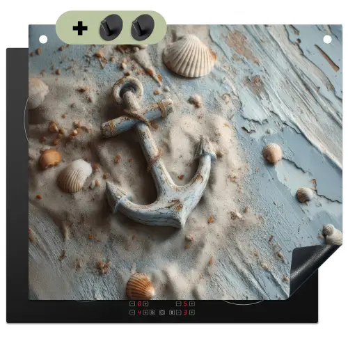 Anker - Hout - Schelpen - Zand Inductie beschemer met haakjes middel -3d