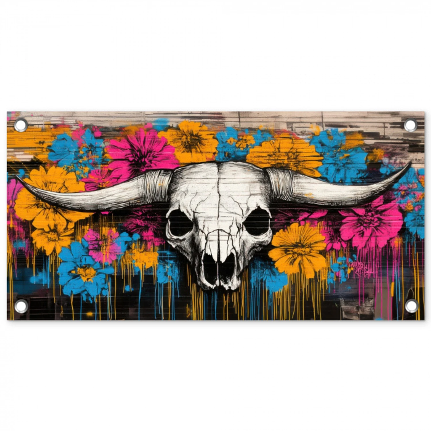 Schedel - Bloemen - Graffiti tuinposter los doek klein -3d