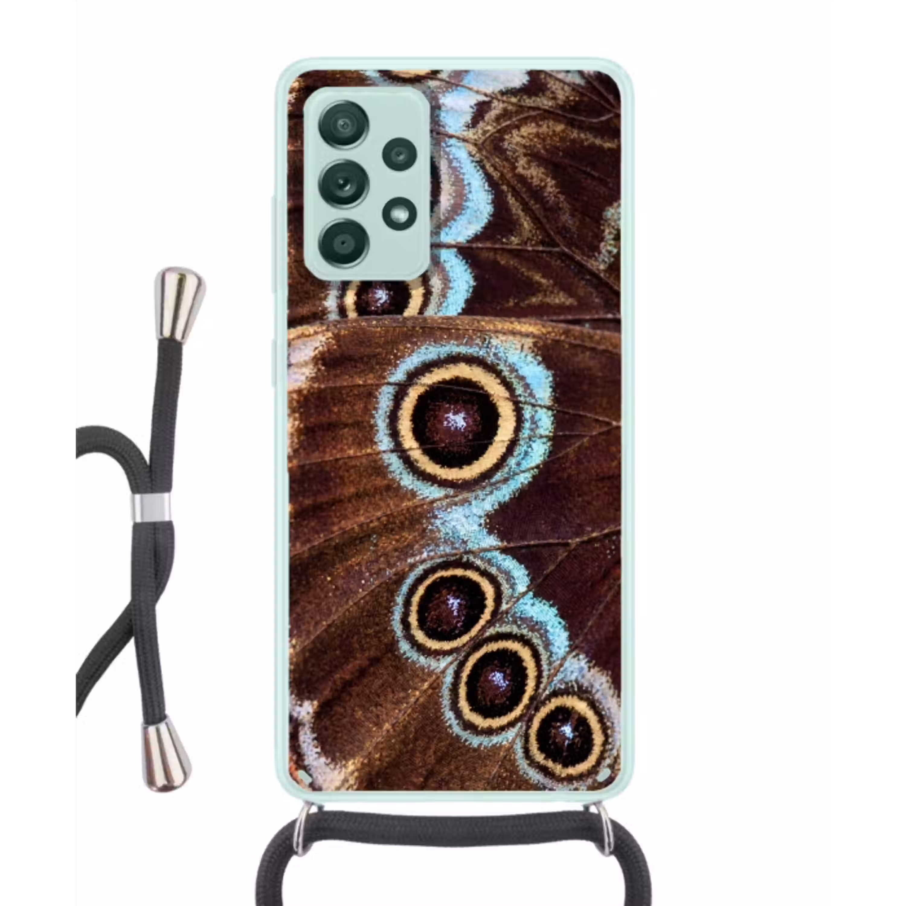 Vleugels - Vlinder - Blauw Hoesje Samsung Galaxy A52 met koord klein -3d