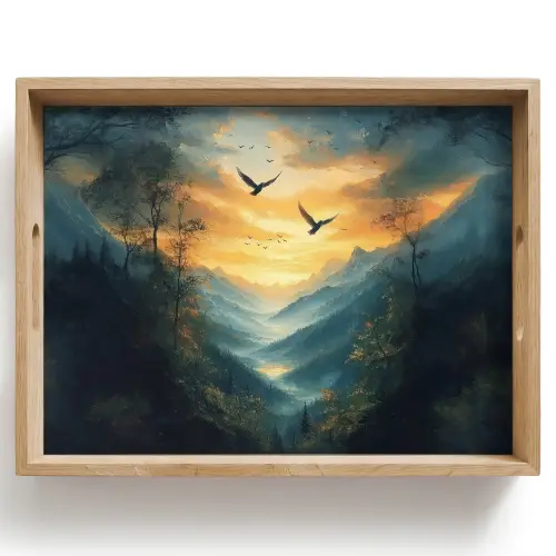Vogels - Zon - Bomen - Groen Dienblad Rechthoek middel -z3d_shopping