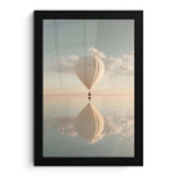 Luchtballon - Wolken - Water - Blauw fotolijst zwart zonder passe partout klein -3d