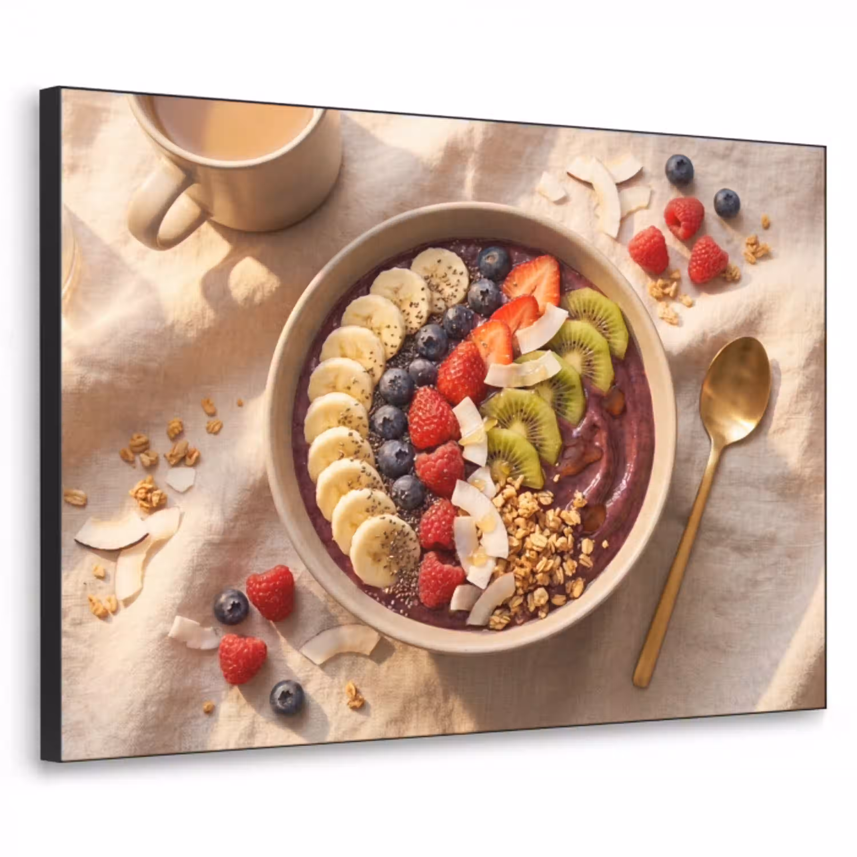 Eten - Ontbijtkom - Fruit - Gezond - Kleurrijk Textielframe zwart klein -3d
