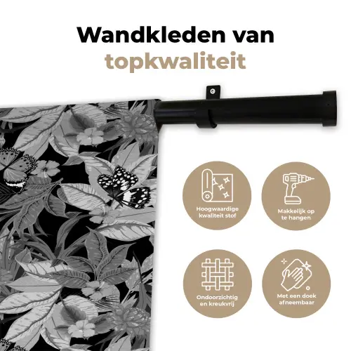 Zomer - Vlinder - Zwart - Grijs Wandkleed katoen klein 269 -sfeer2