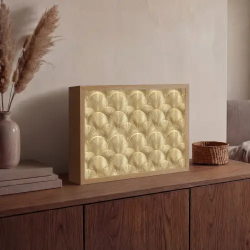 Patroon - Waaier -  Goud Light Box met batterij (Wandlamp) middel 907 -sfeer2