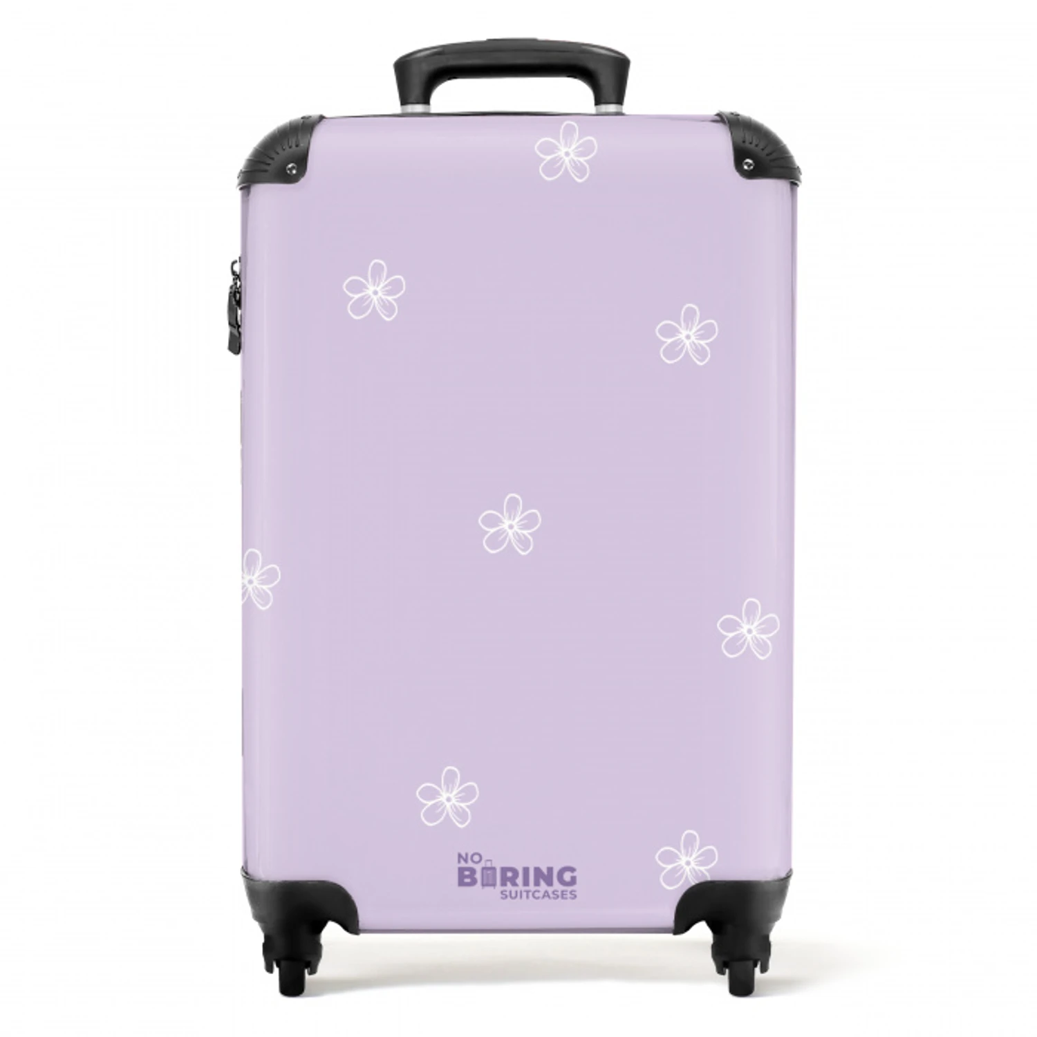 Paarse achtergrond met witte bloemen NBS - Handbagage koffer - Unisex middel -productfoto_recht