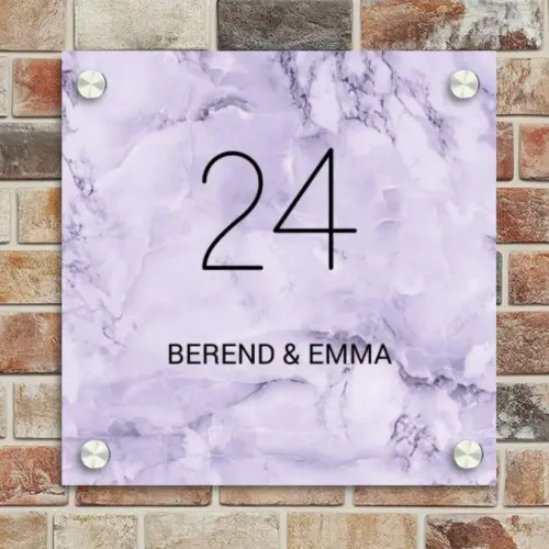 Paars marmer - Klassiek Naambord Vierkant klein -sfeer2