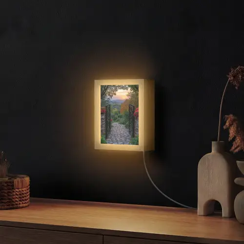 Landschap - Hek - Pad - Zonsondergang - Natuur Light Box met kabel (Wandlamp) klein -sfeer1