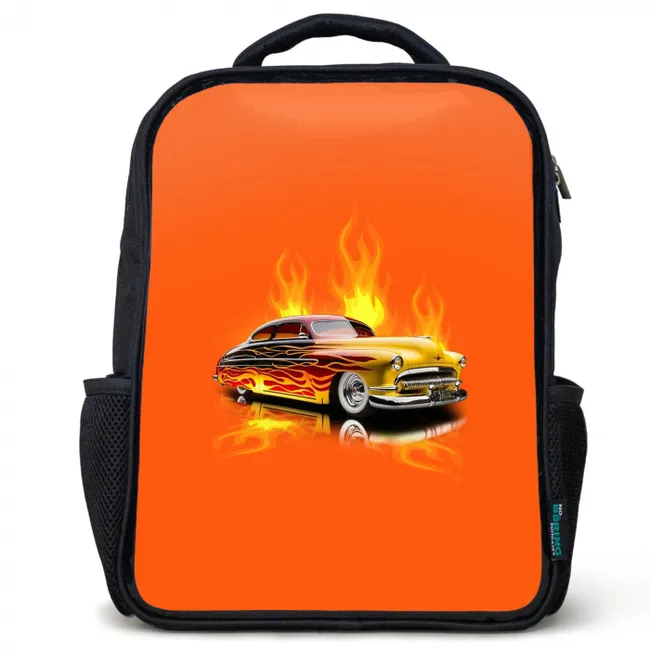 Gele auto met gele vlammen Rugzak - Zwart middel -3d