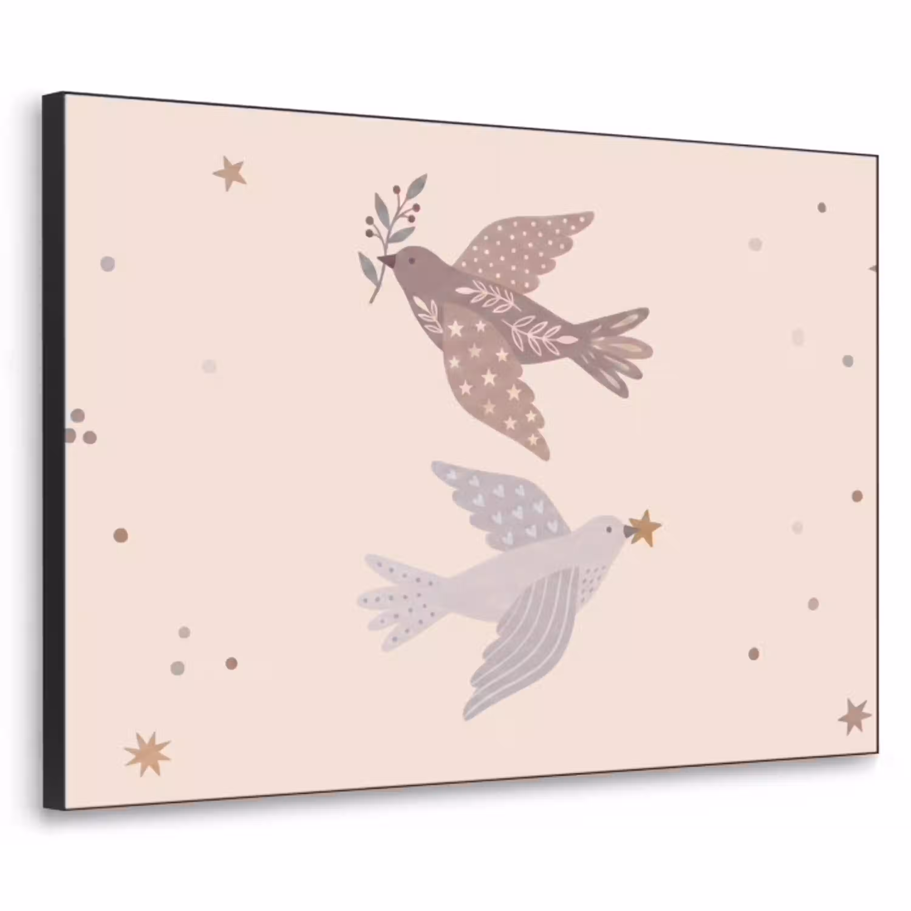 Vogel - Bessen - Natuur - Modern - Beige Textielframe zwart klein -3d