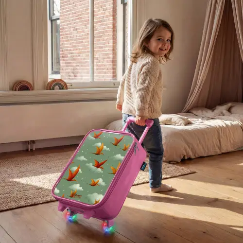 Vliegende pterosaurussen tussen sterren Kinderkoffer - Roze klein -sfeer1