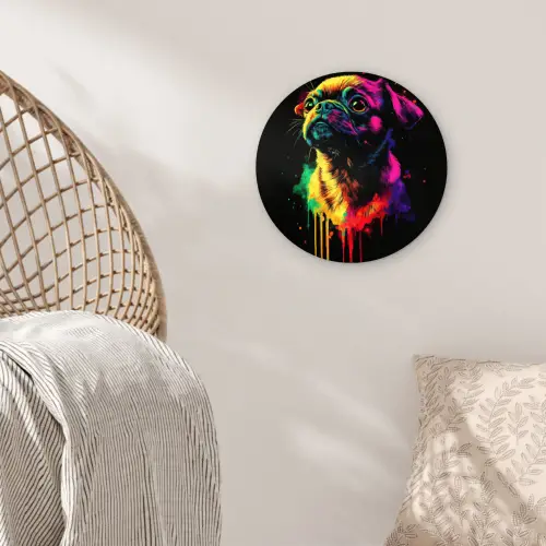 Puck - Hond - Verf - Kleuren Wandcirkel plexiglas klein -sfeer5