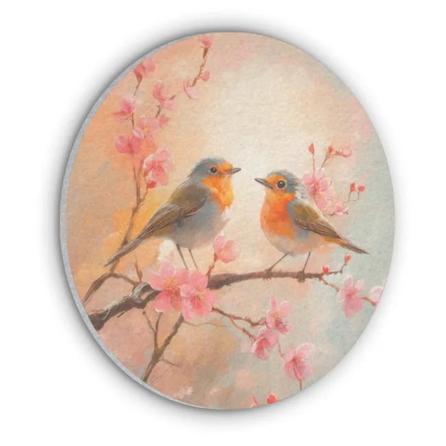 Acoustic painting round - Robins - Ornamental - Blossom Branch