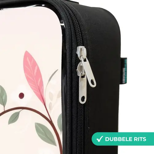 Twee uilen op een tak met roze en groene bladeren Kinderkoffer - Zwart klein -rits_NL