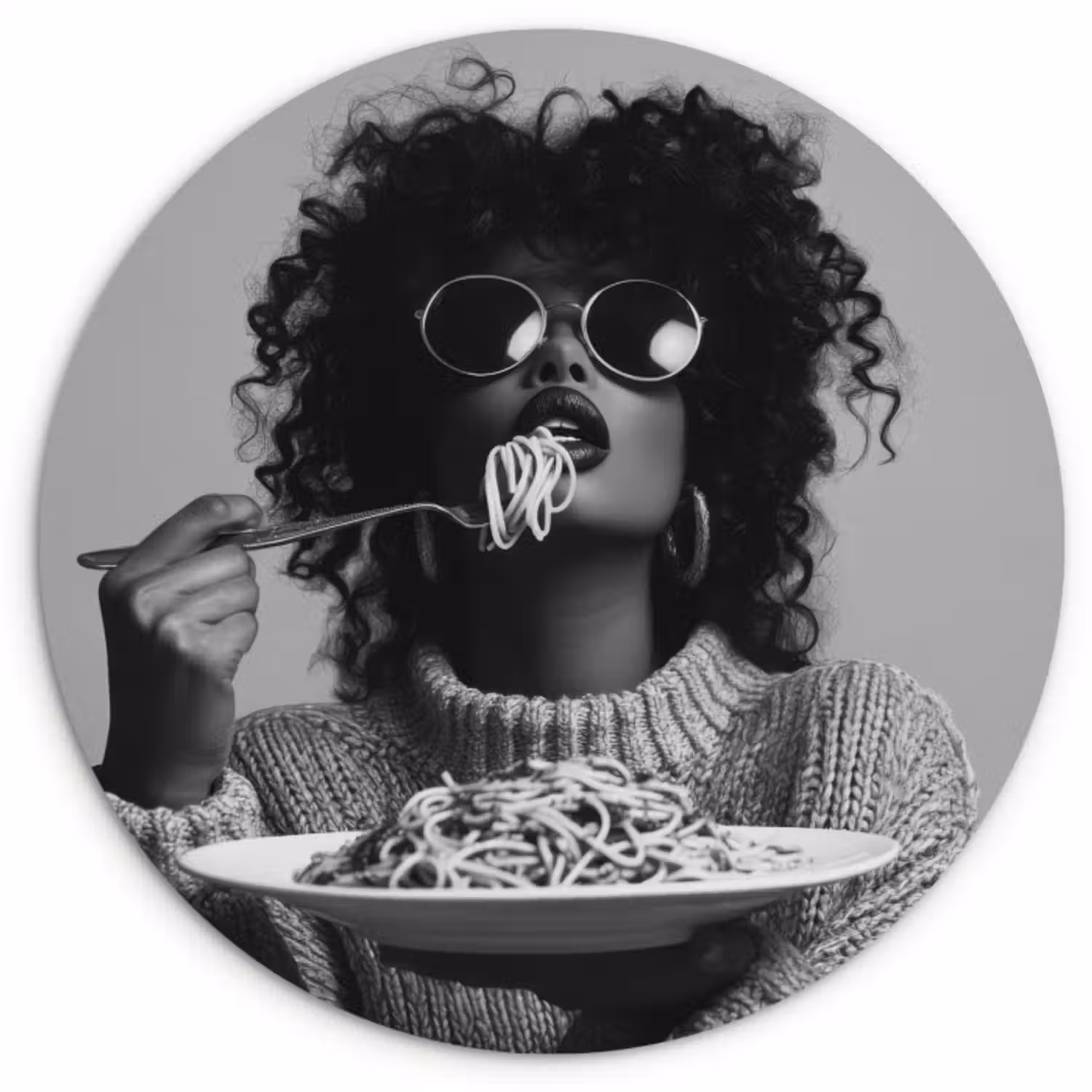 Muurcirkel glas - Vrouw - Pasta - Zwart - Wit
