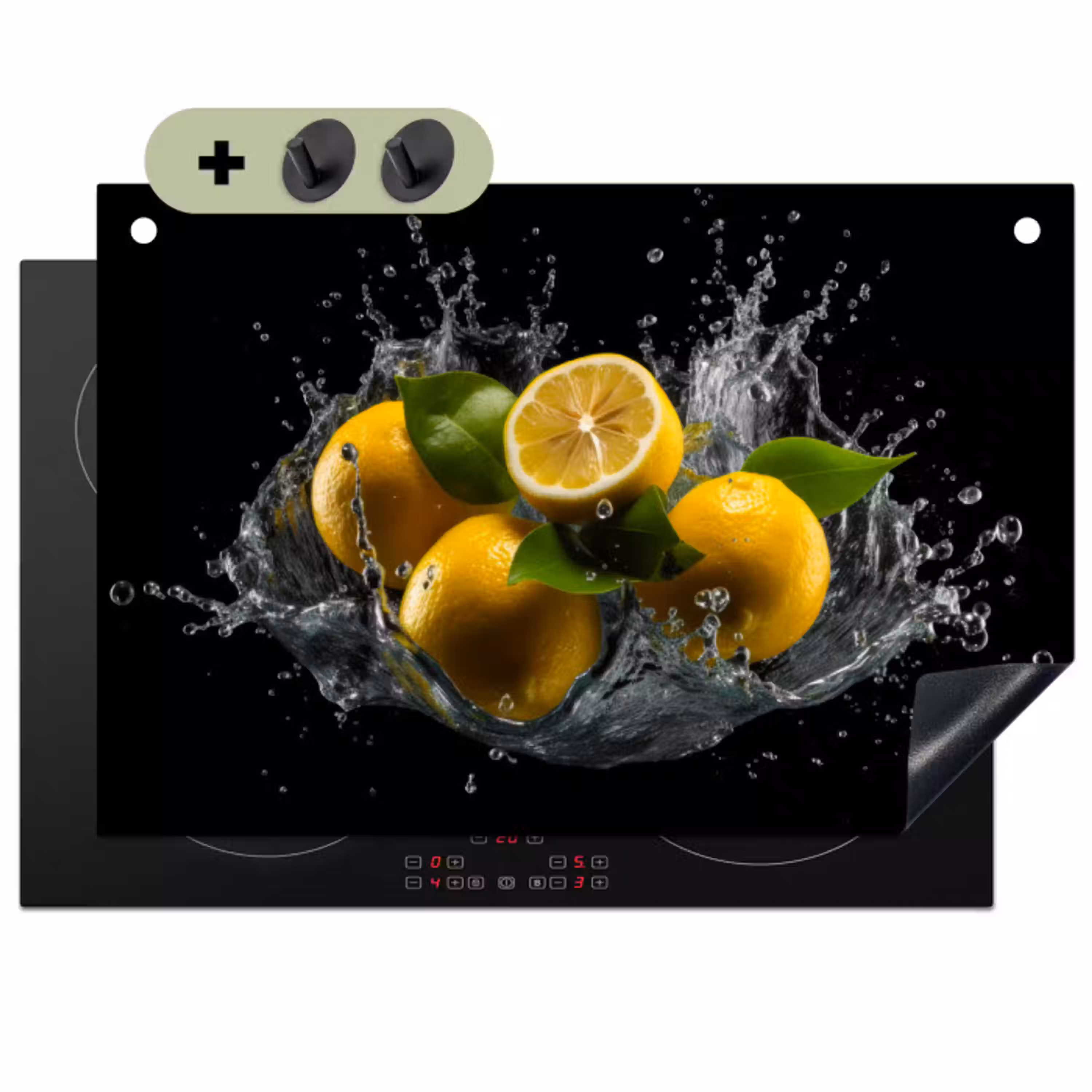 Citroen - Fruit - Geel - Zwart Inductie beschemer met haakjes klein -3d
