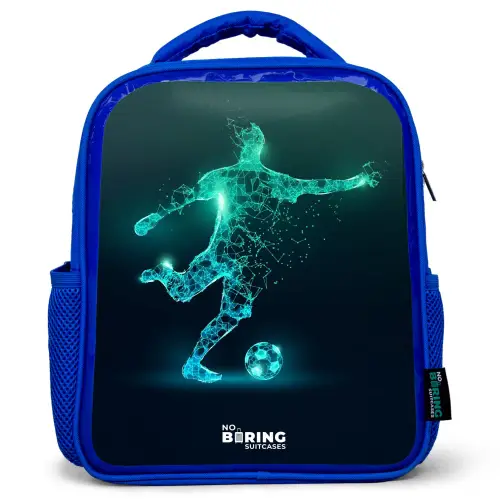 Voetballer trapt met kracht in digitale vorm Kinderrugzak - Blauw middel -3d