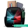 Sportwagen - Lichtstralen - Neon - Blauw Rugzak - Zwart middel -inhoud_NL
