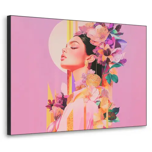 Vrouw - Bloemen - Paars - Abstract Textielframe zwart klein -3d