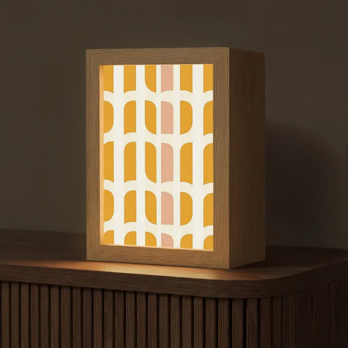 Geometrisch - Patroon - Geel - Roze Light Box met kabel (Tafellamp) klein 925 -z3d_website