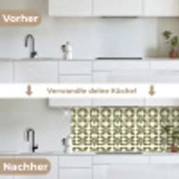 Botanisch - Retro - Groen keuken achterwand 2 middel 871 -voor-na_DE