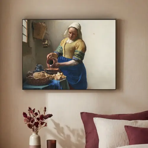 Het melkmeisje - Kunst - Oude meesters - Vermeer Textielframe zwart klein -sfeer1