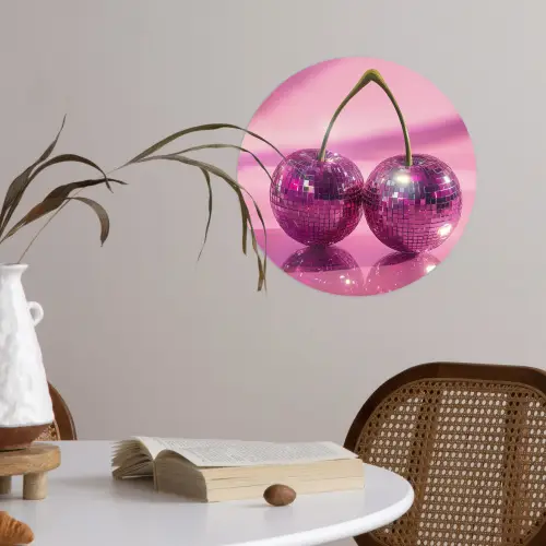 Glitter - Discobol - Roze - Kersen Wandcirkel behangsticker klein -sfeer3