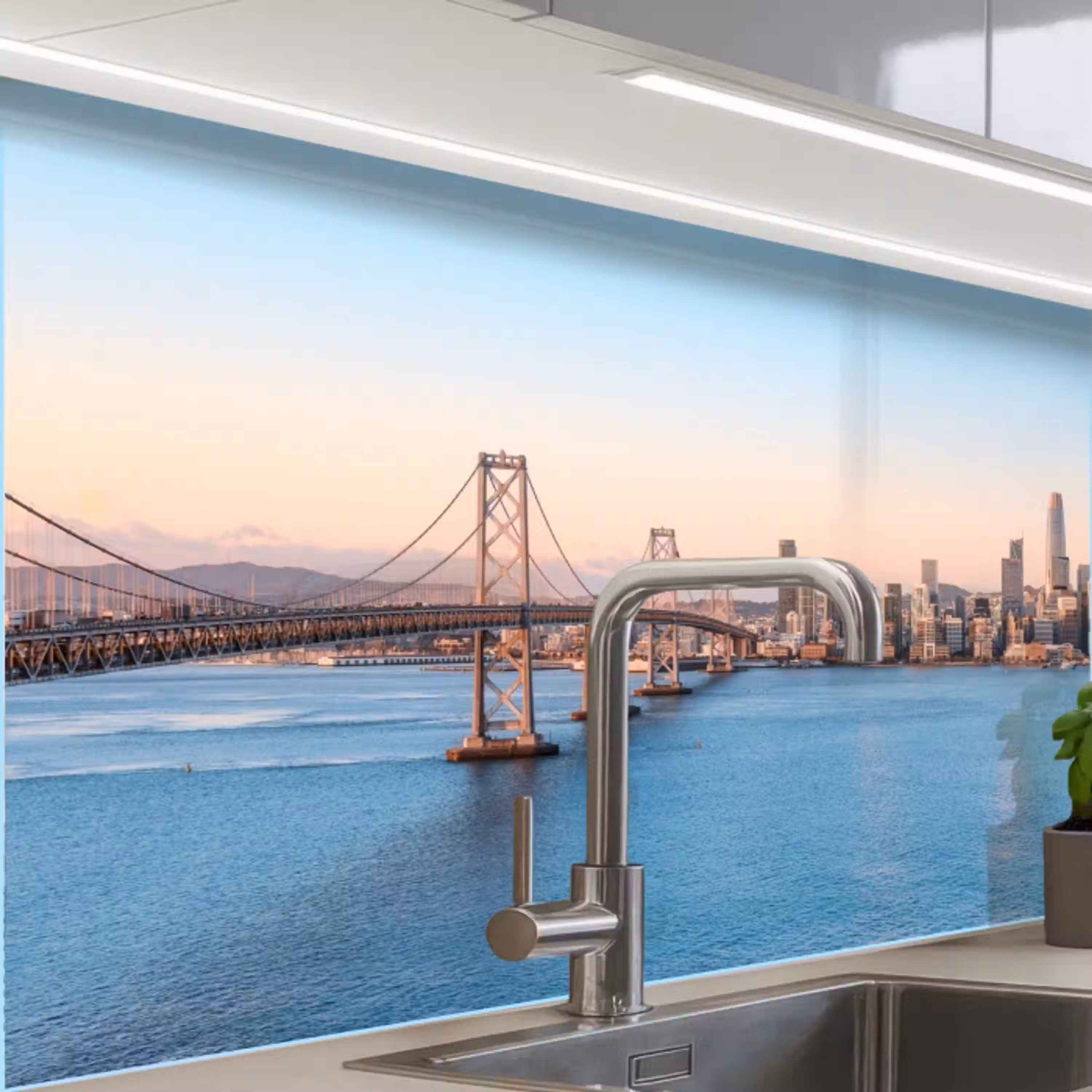 Water - Brug - Skyline - Modern keuken achterwand 2 middel -zzzz3d_schuin